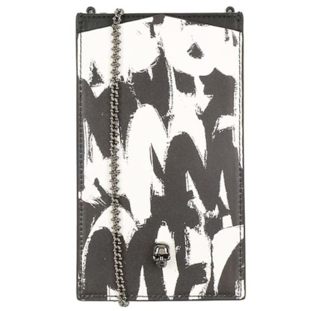 Alexander McQueen Skull Leather Phone-Case-On-Chain Black & White